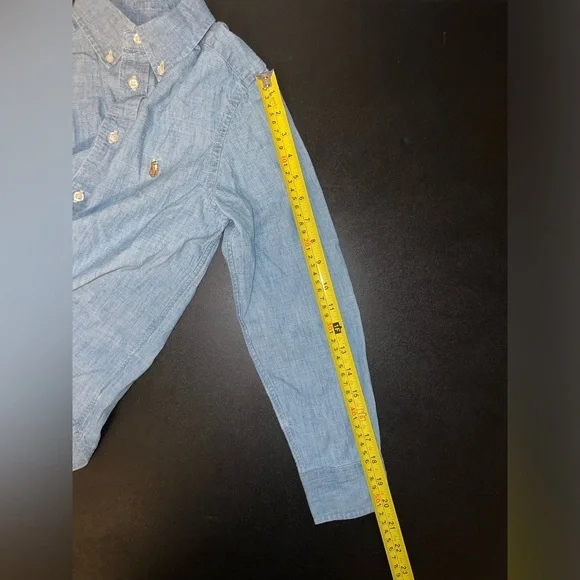 Ralph Lauren Boys Denim Blue Long Sleeve Collared Button Down Shirt 10 12 LN - Picture 6 of 7